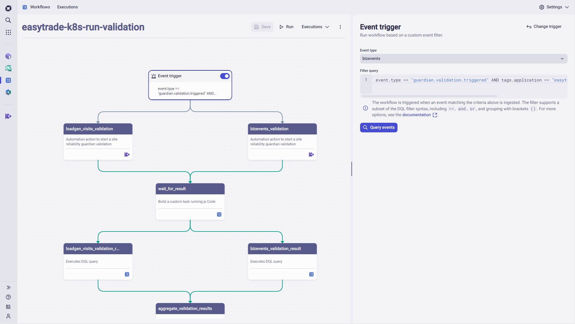 Dynatrace Workflows screenshot - task triggered by change event