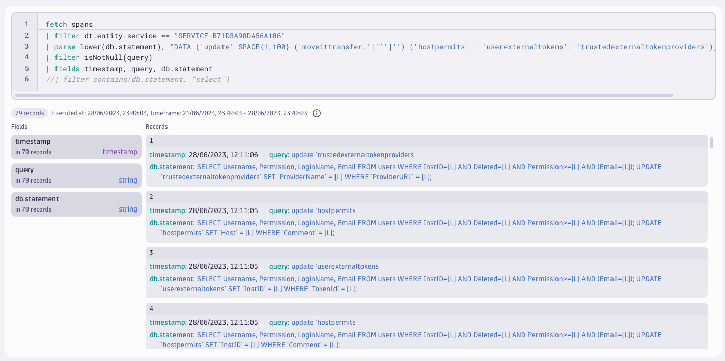 Improve on the query to get better results and at the same time look for additional tables in MOVE it Transfer vulnerability investigation