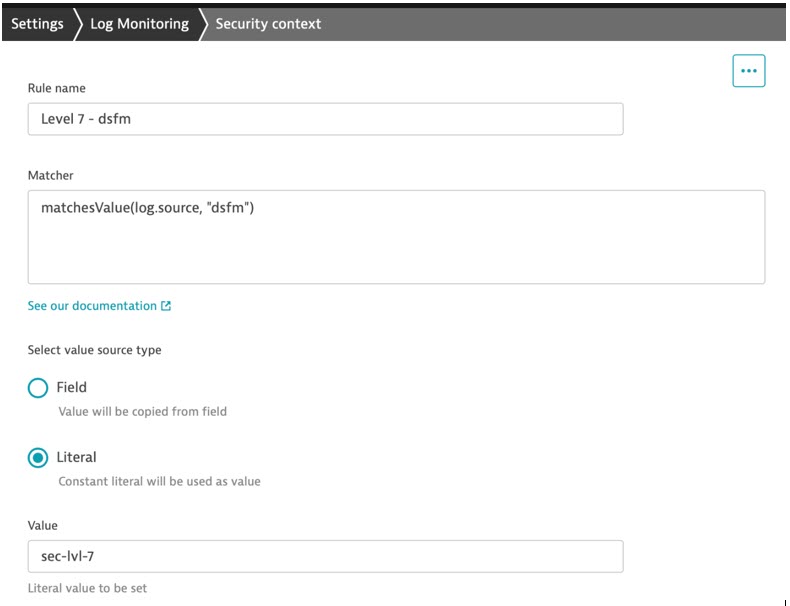 Log monitoring security context in Dynatrace settings