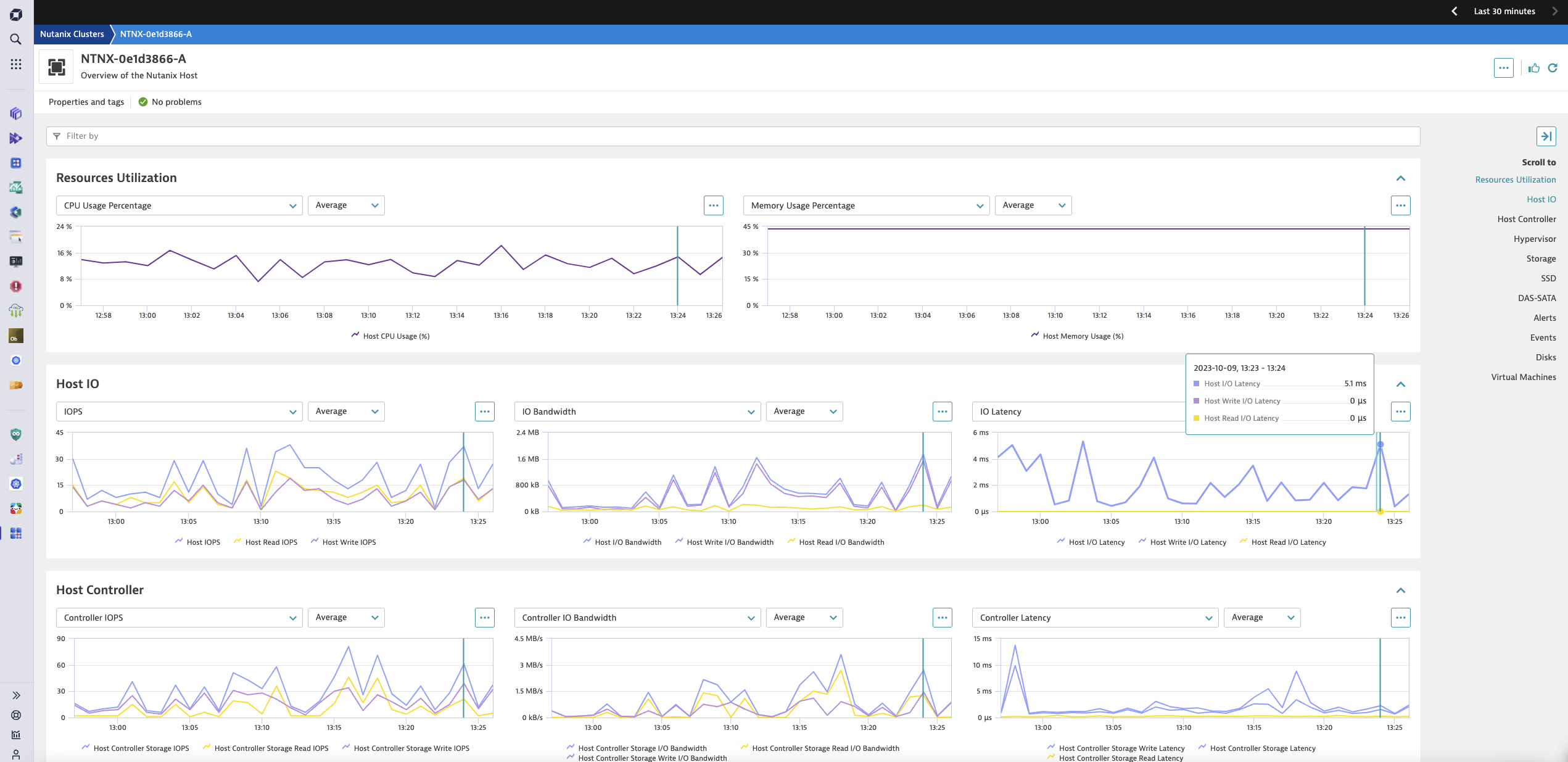 Nutanix host overview in Dynatrace screenshot