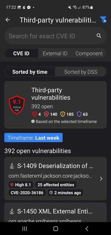 Third party vulnerabilities list. 