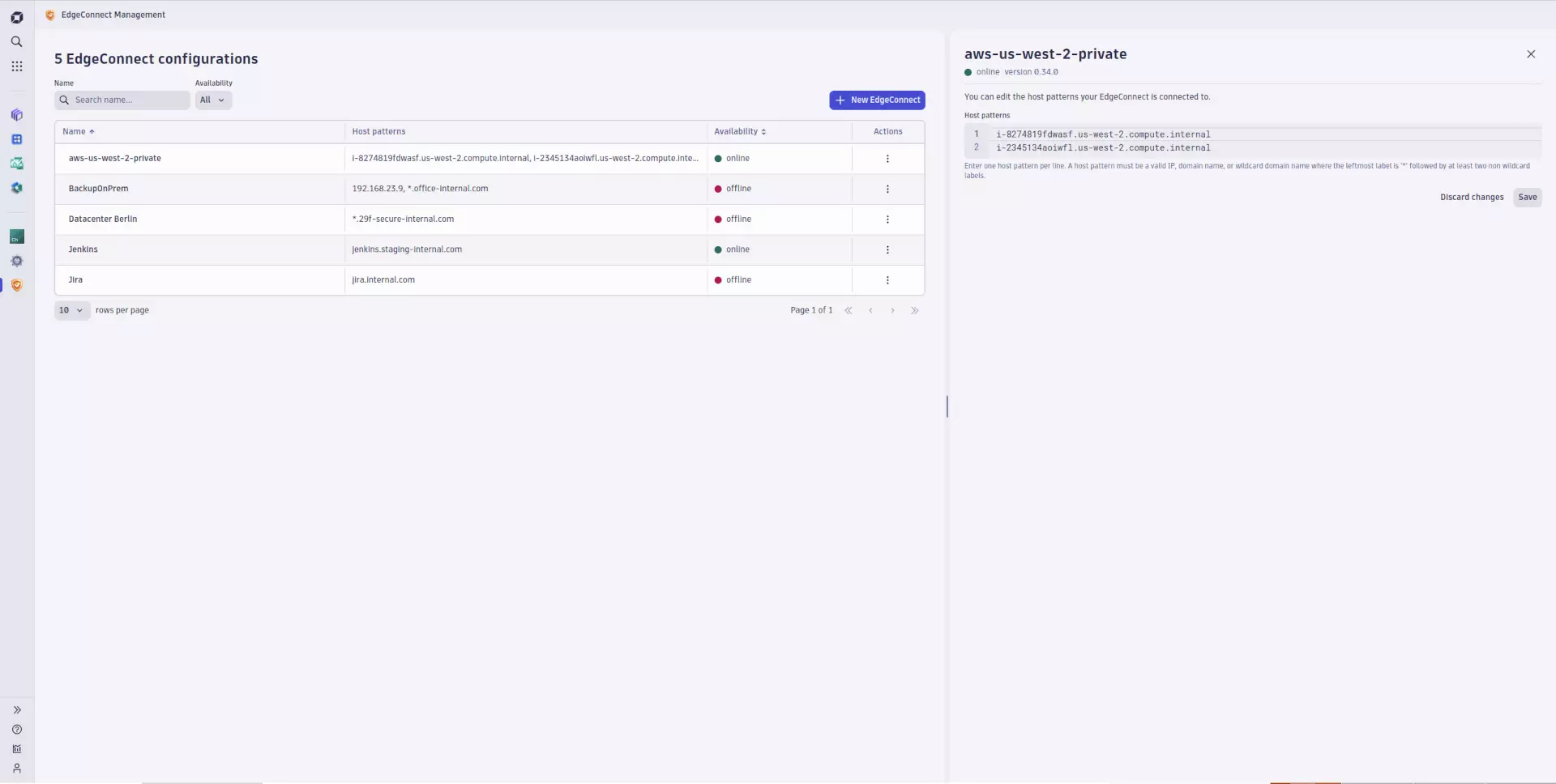 Figure 2: Editing the host pattern of an existing EdgeConnect configuration.