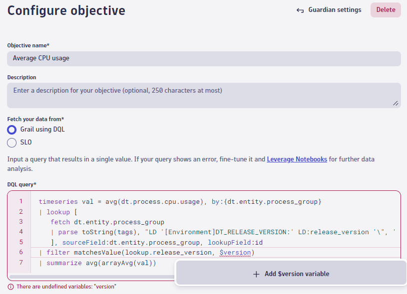 Leverage variables to parameterize the query of an objective.