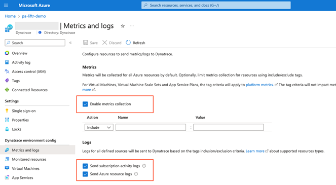 Microsoft Azure Metrics and logs