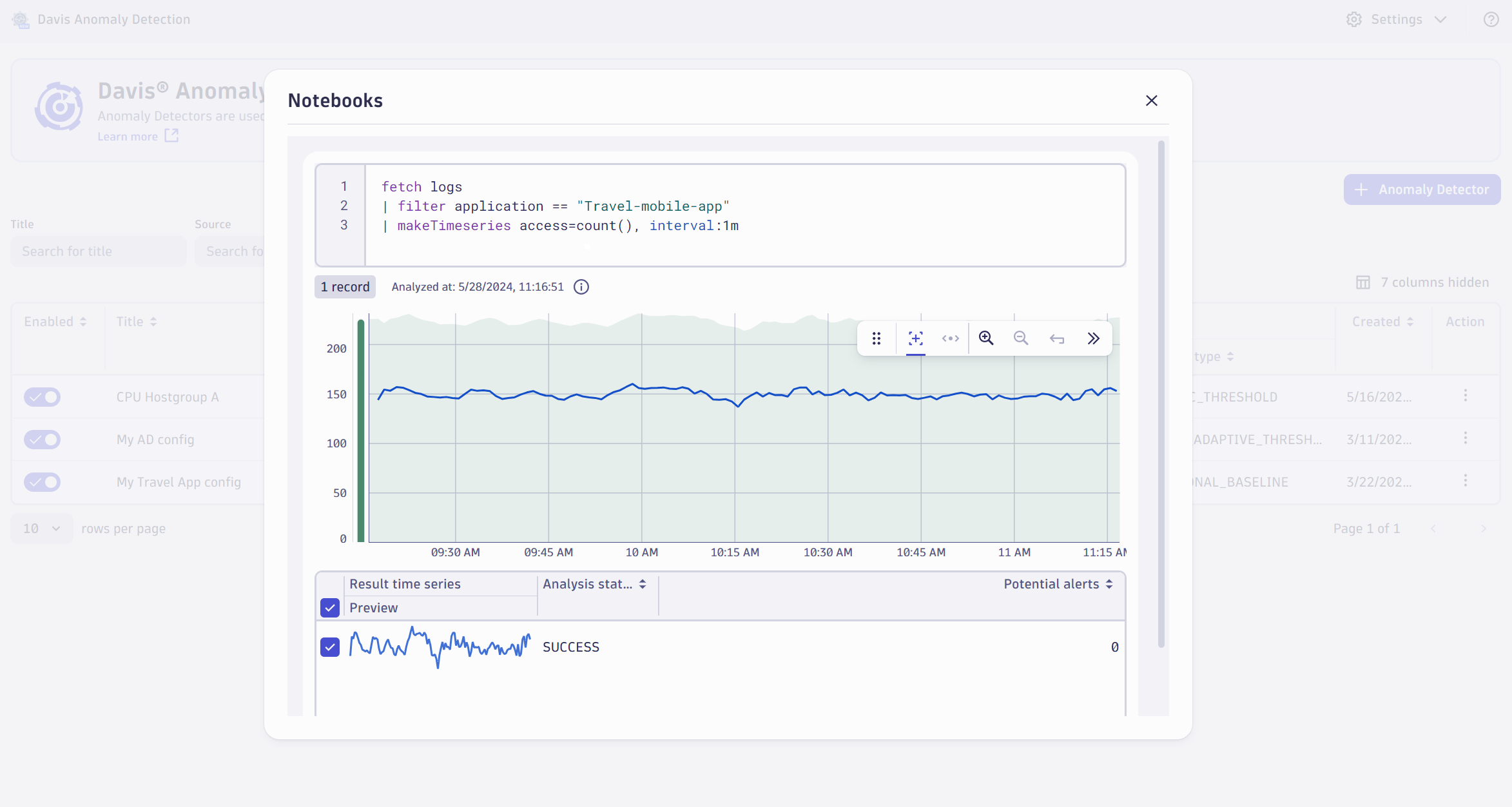 Figure 6: Visualize your custom anomaly detectors in Notebooks without leaving Davis Anomaly Detection.