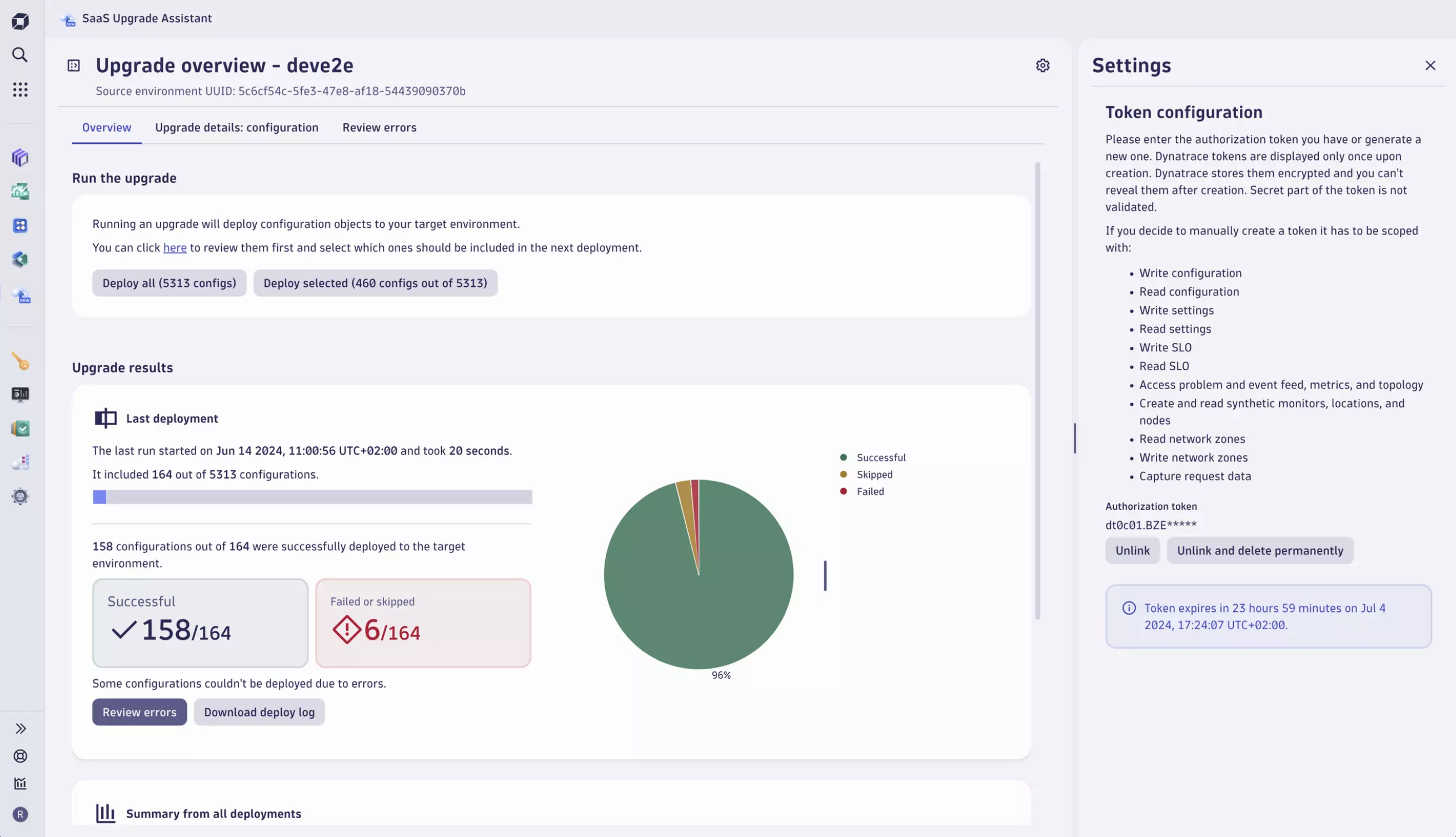 SaaS Upgrade overview Assistant in Dynatrace screenshot