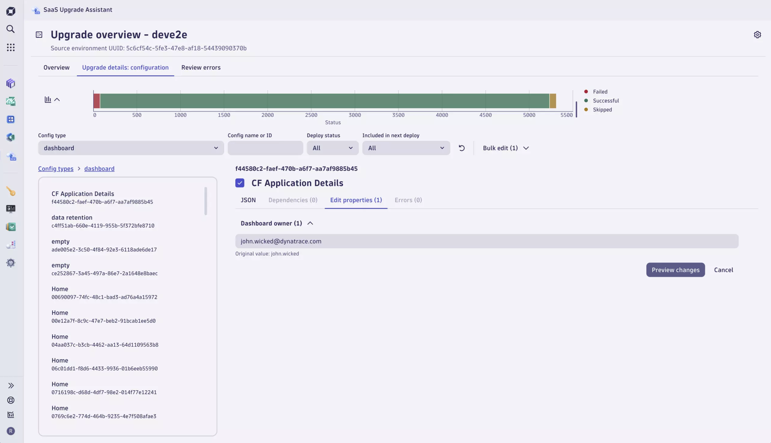 SaaS Upgrade overview Assistant in Dynatrace screenshot