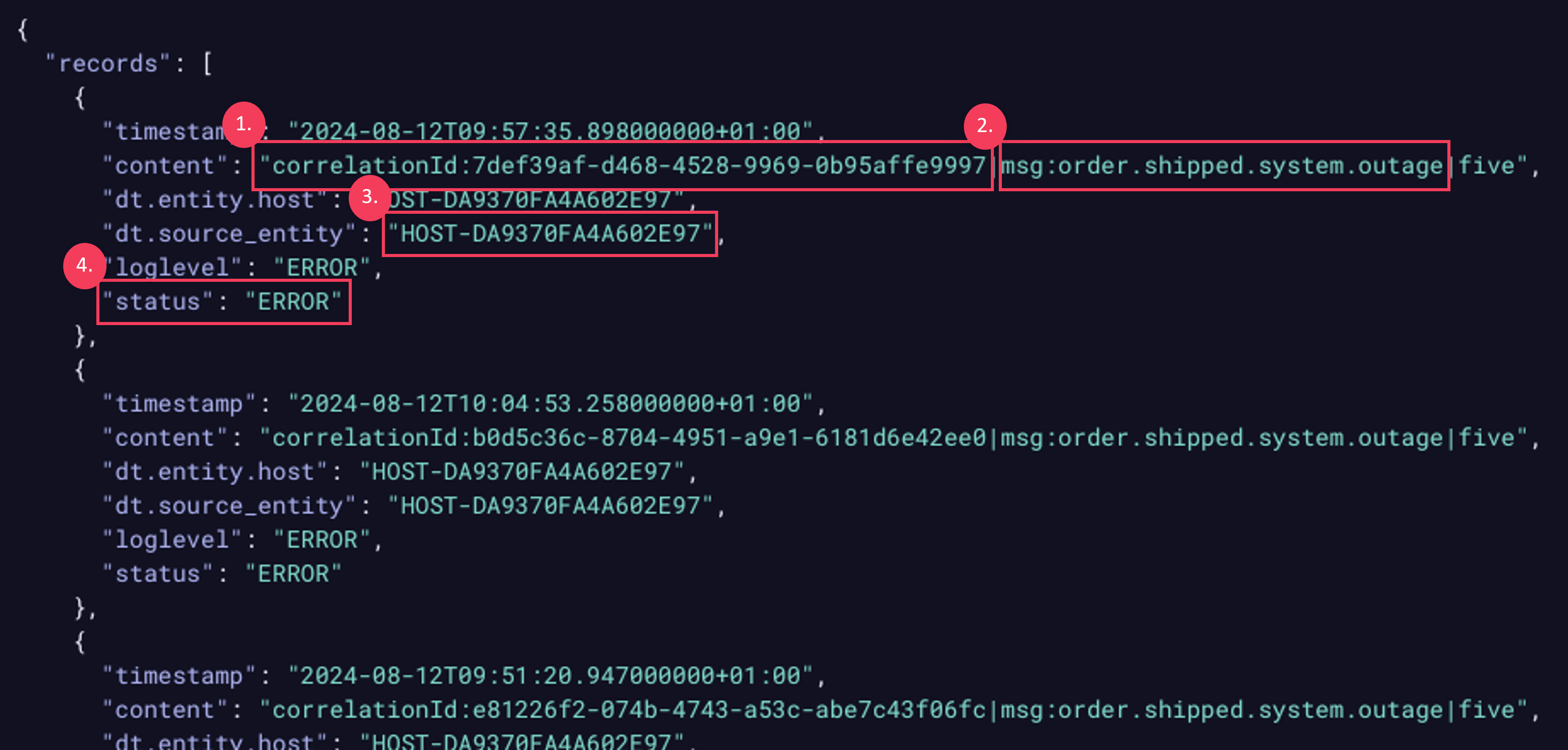 Figure 3. Log file with business information