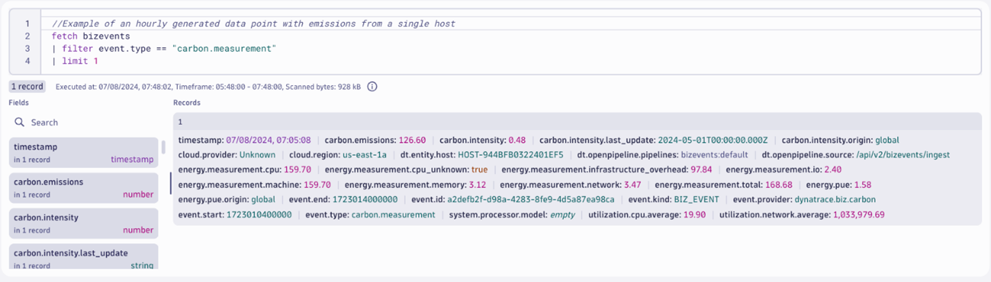 DLT query in Dynatrace screenshot