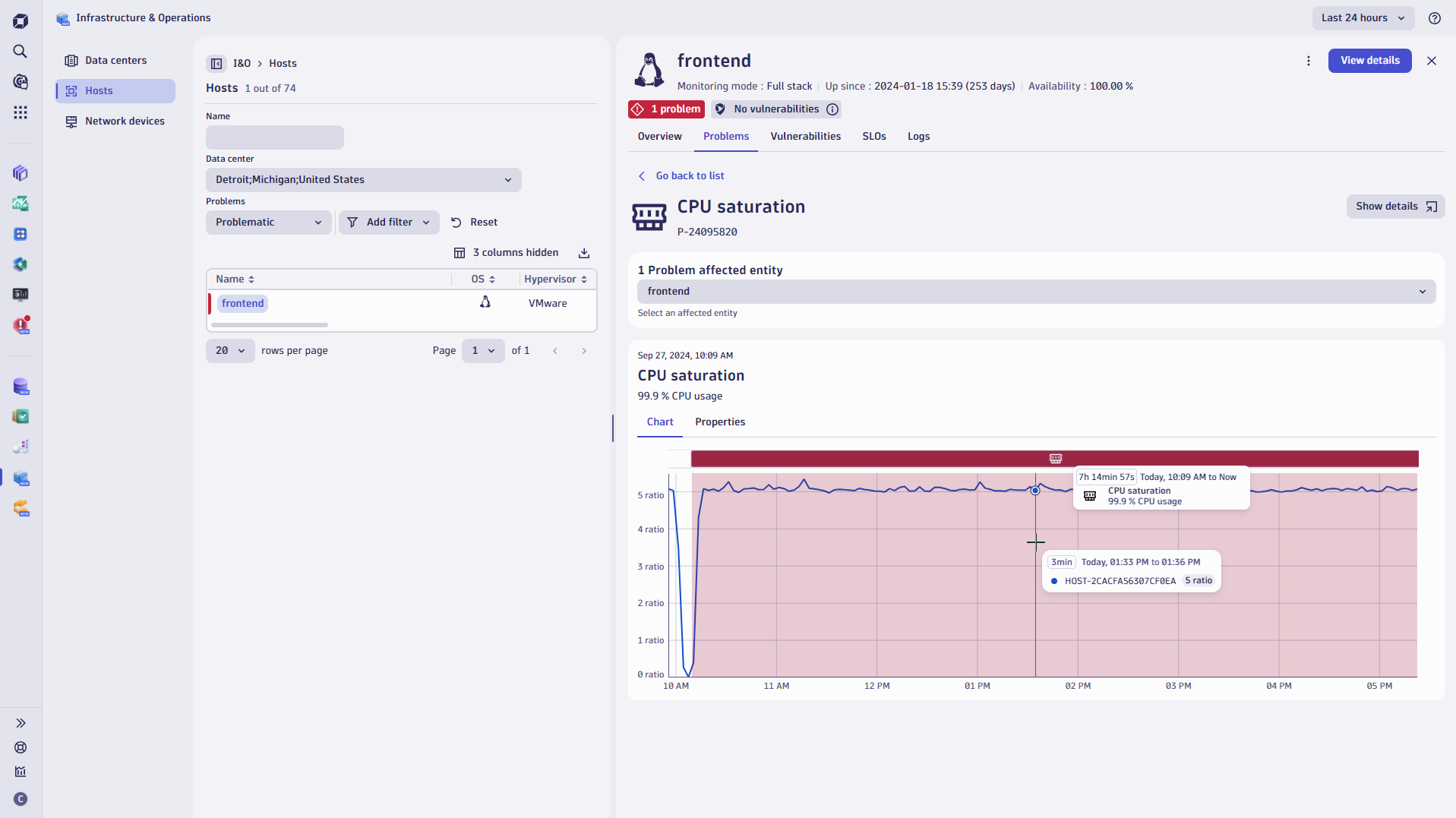 Figure 8. InfraOps and DevOps teams can surface any data relevant to their daily efforts and problems reported by Davis AI within Infrastructure & Operations