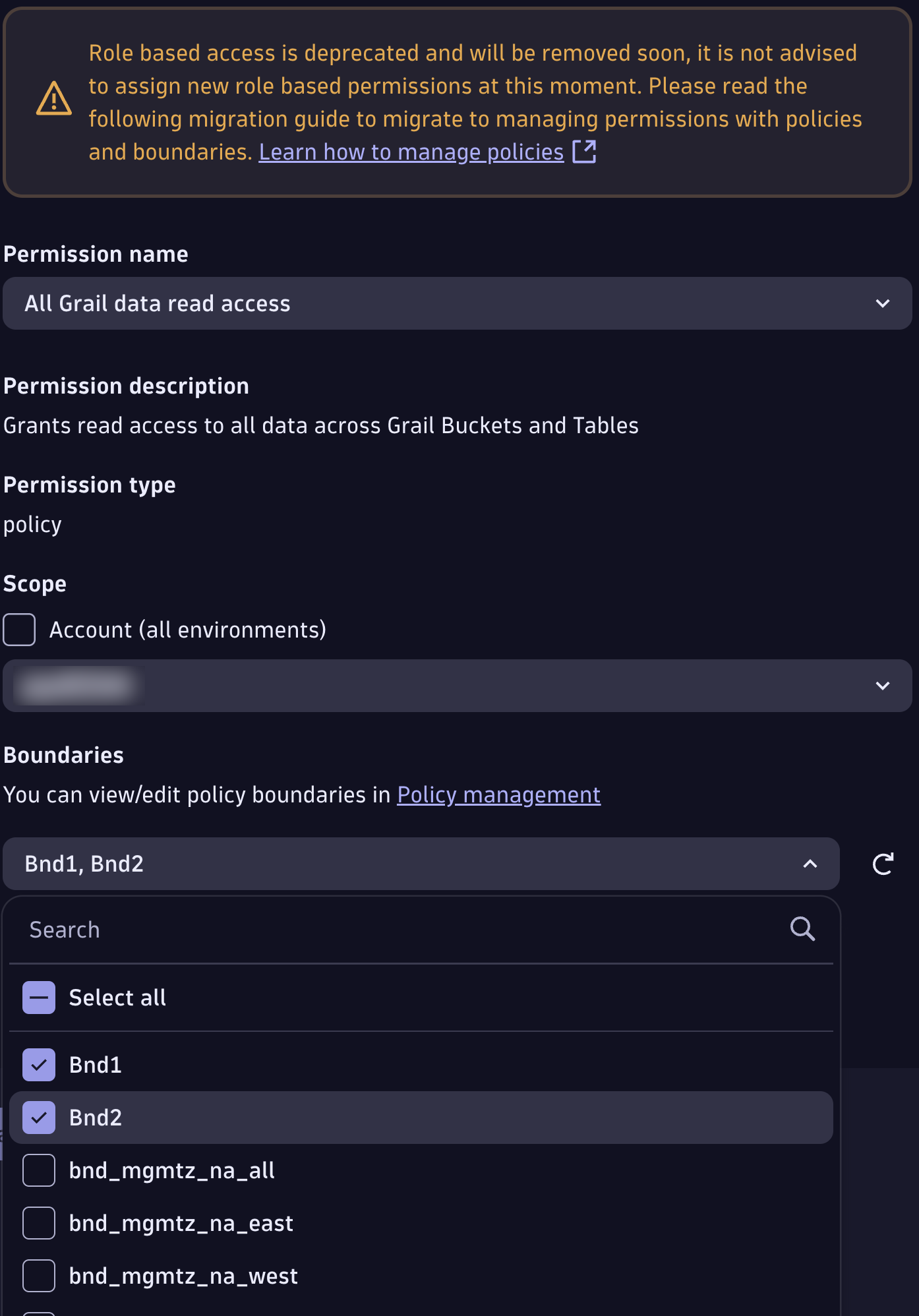 Figure 1. Create a new policy boundary in the new user group management web UI