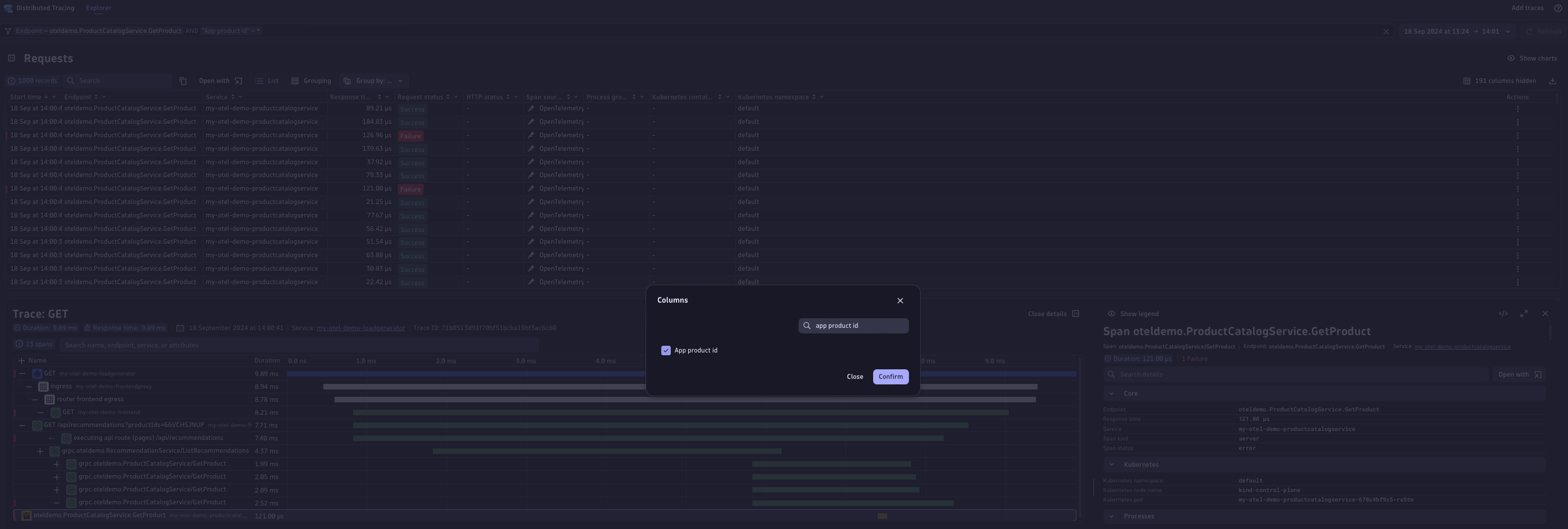 Distributed Tracing app add to columns in Dynatrace screenshot