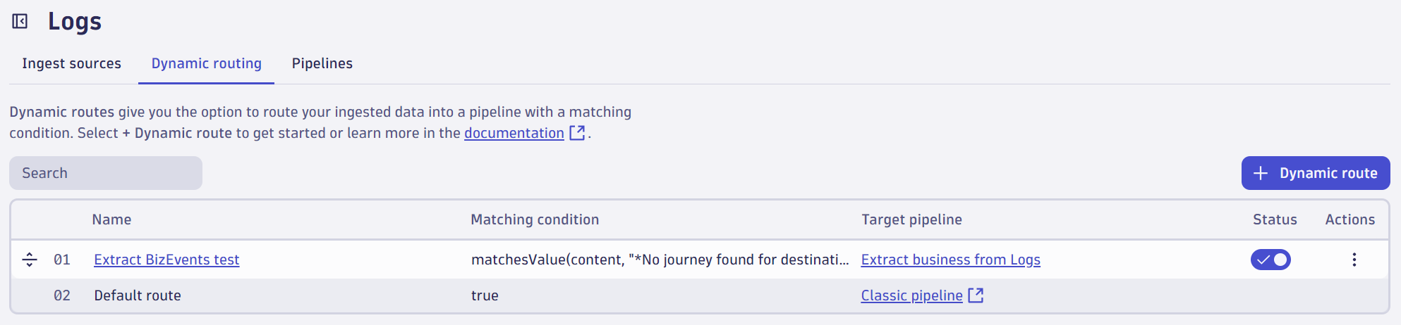 Define OpenPipeline’s dynamic routing matching criteria in Dynatrace