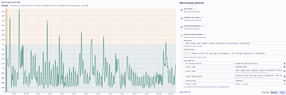 Figure 4: Set up an anomaly detector for peak cost events.