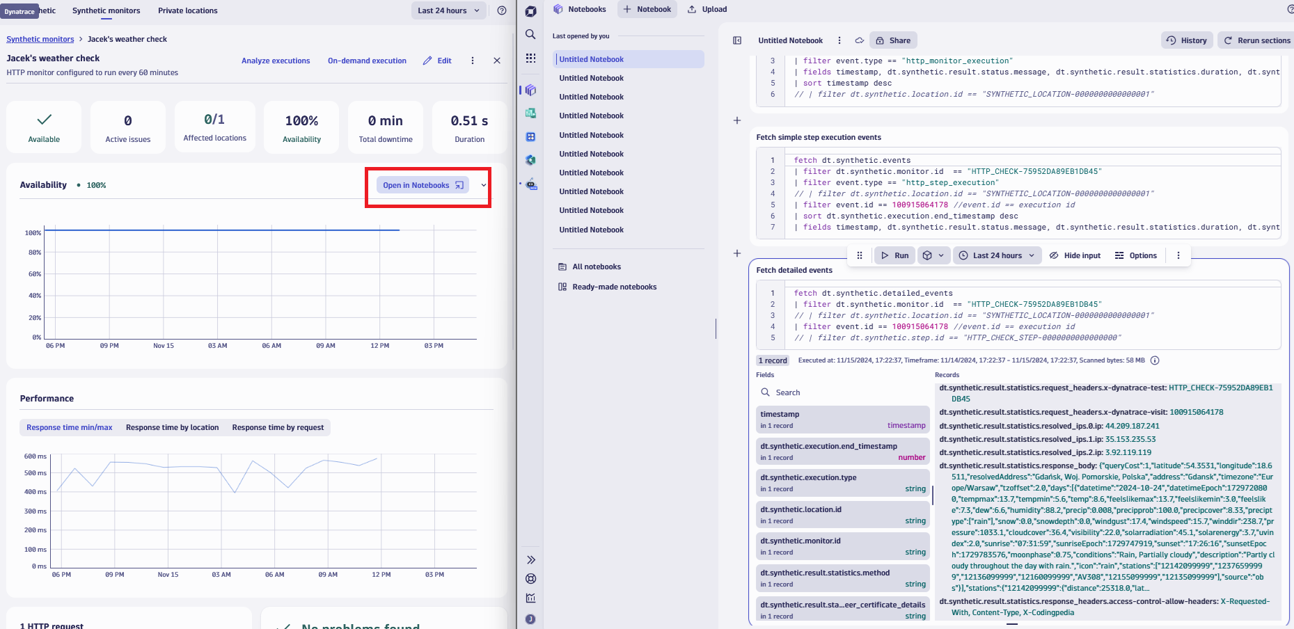 Figure 4. Notebook with example DQL queries for synthetic events