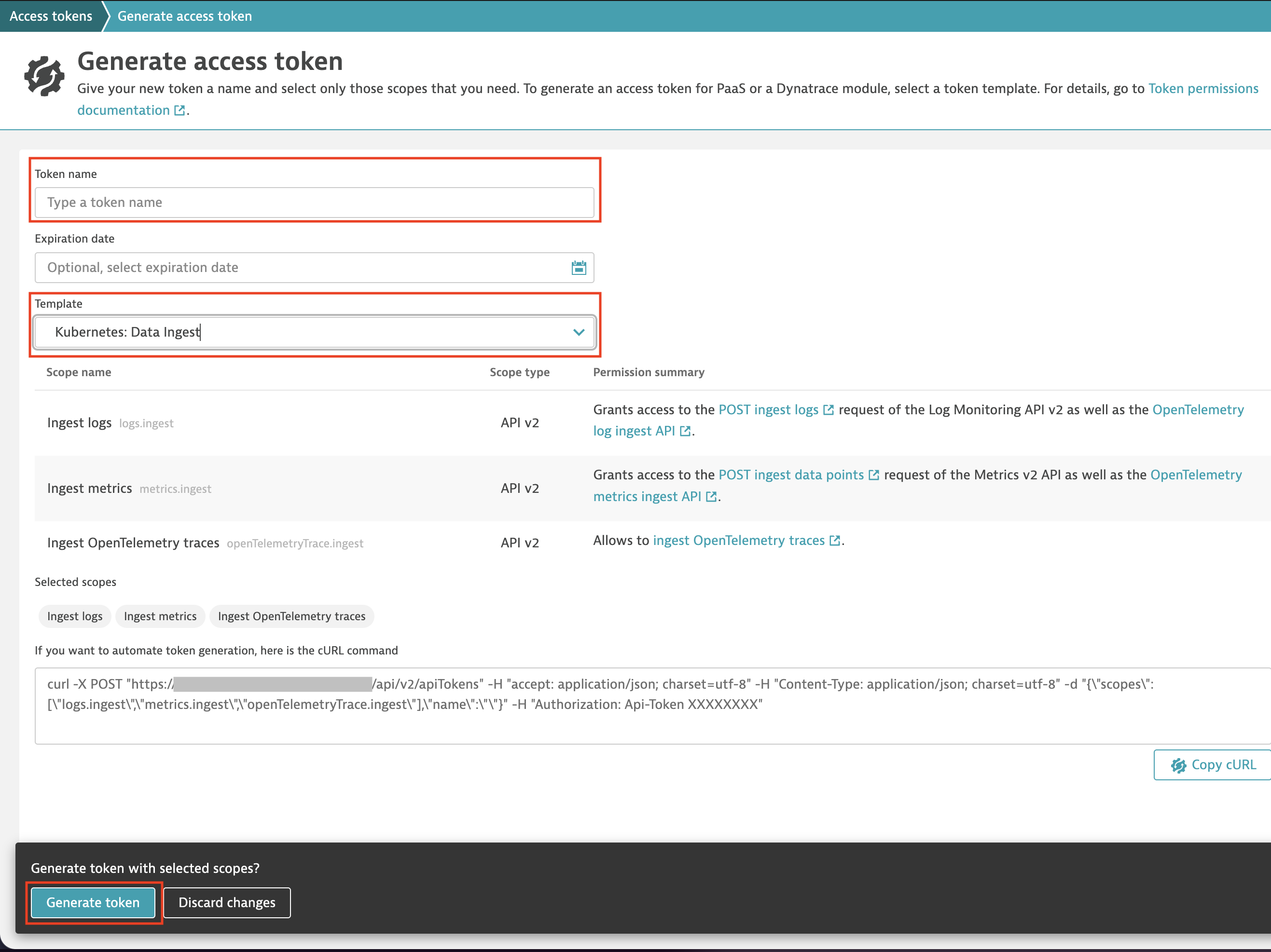 Access token generation page