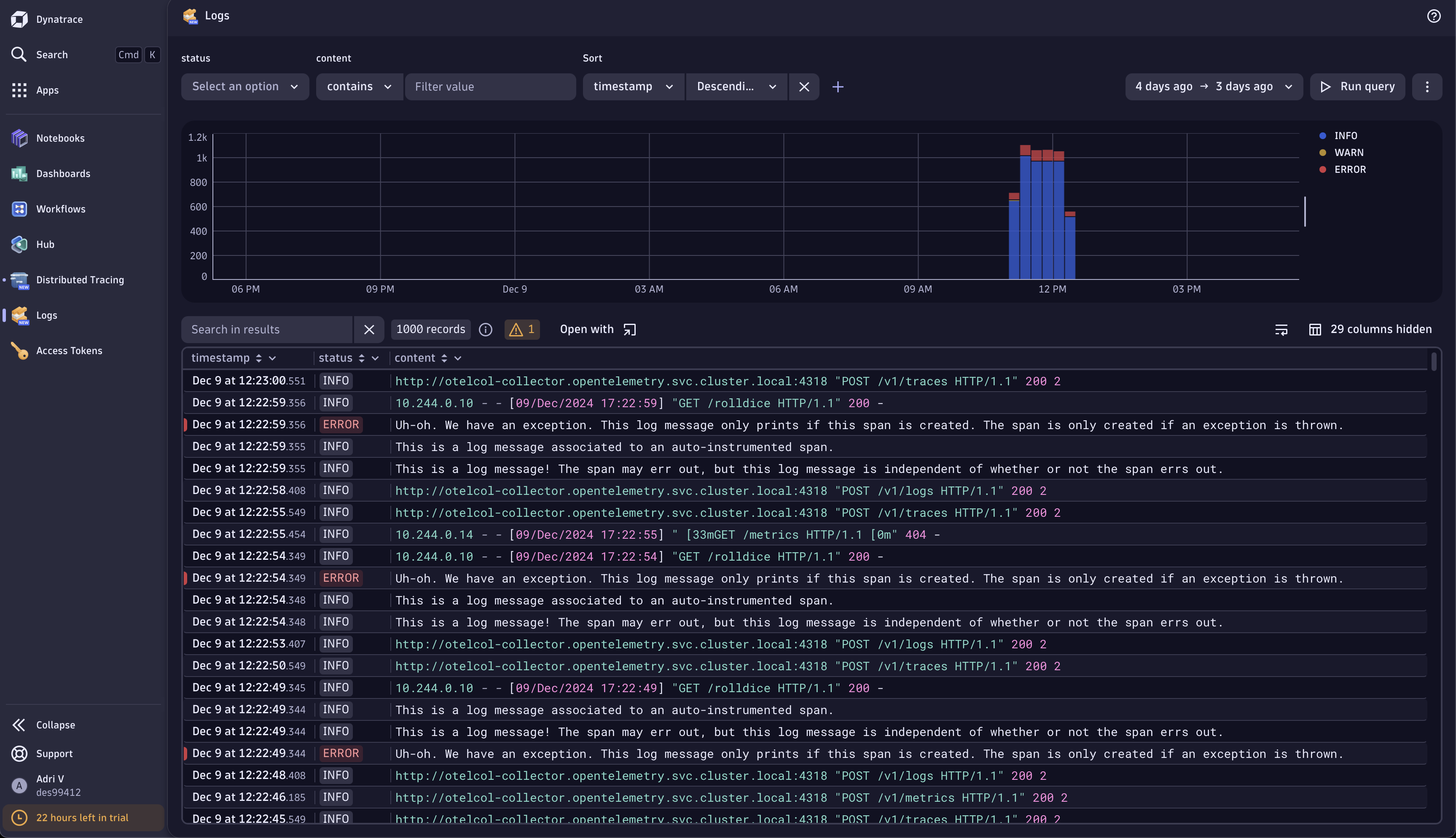 Dynatrace Logs UI