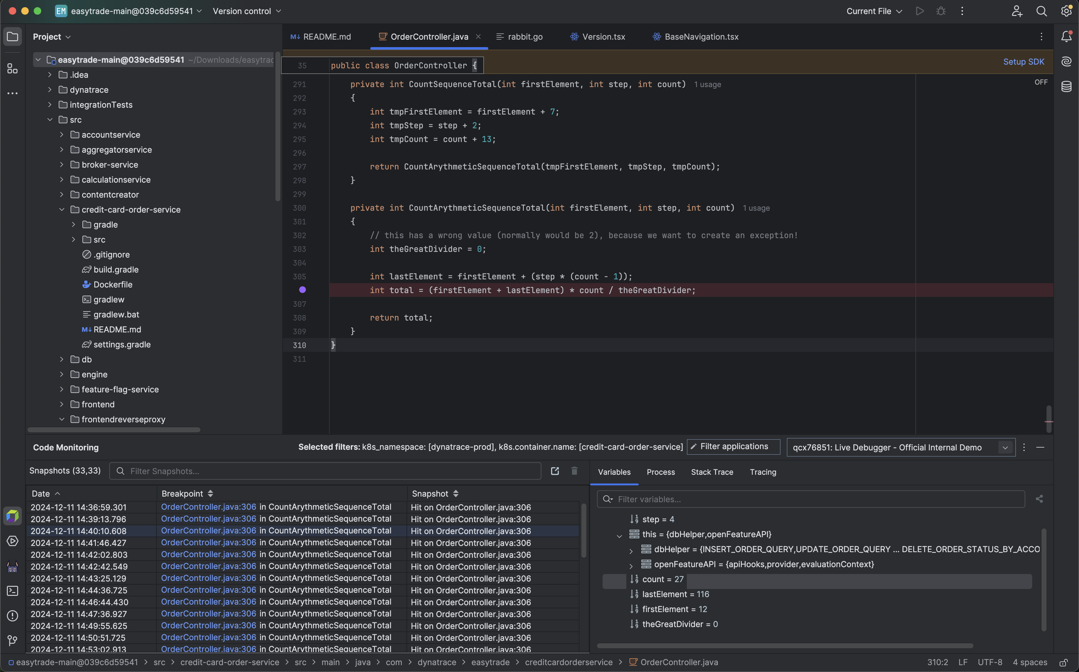 Live snapshot IntelliJ IDE