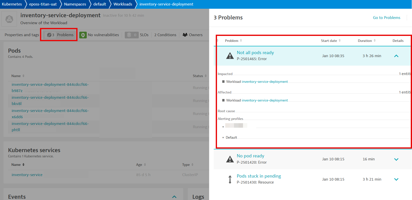 Screenshot showing hybrid Kubernetes pods that aren't in a ready state