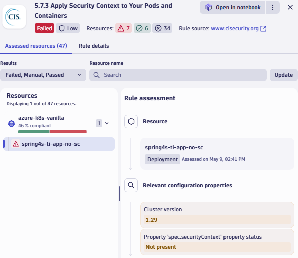 Security check that verifies the presence of a security context in the Kubernetes deployment .yaml file of our container