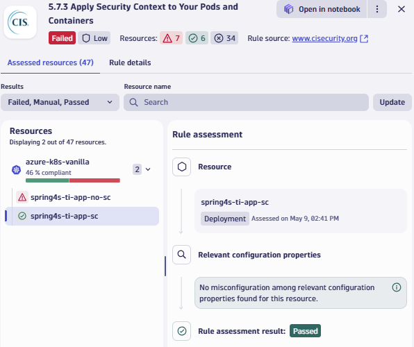 This deployment passes the security context check
