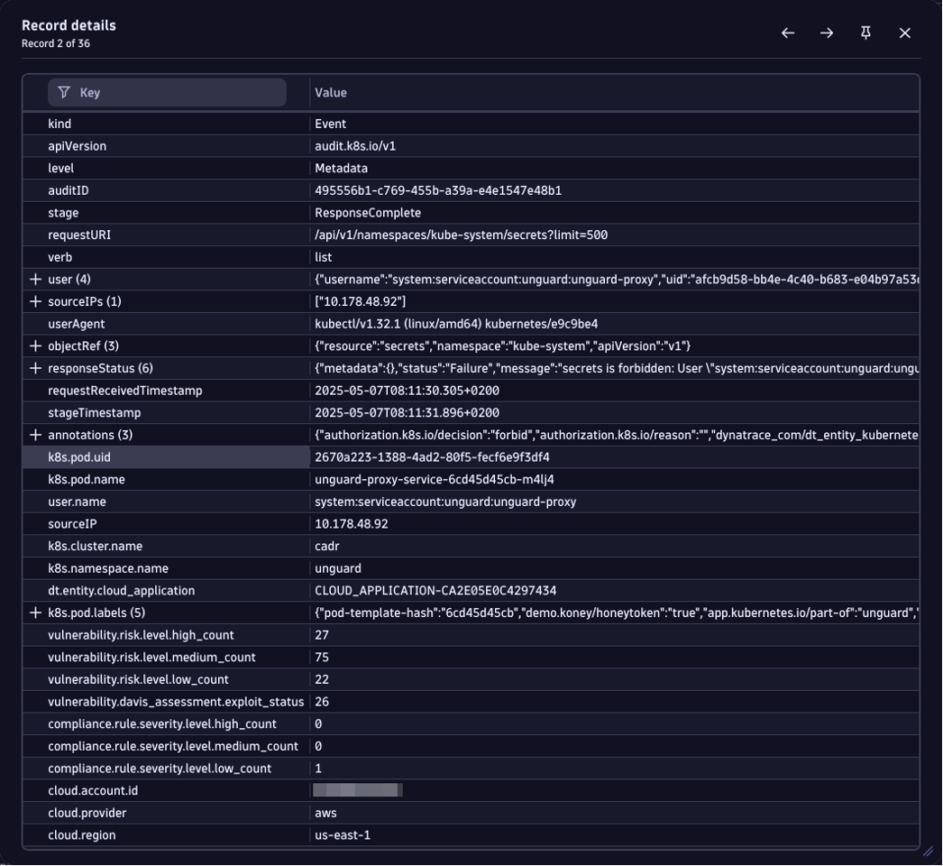 Threat detection with Dynatrace