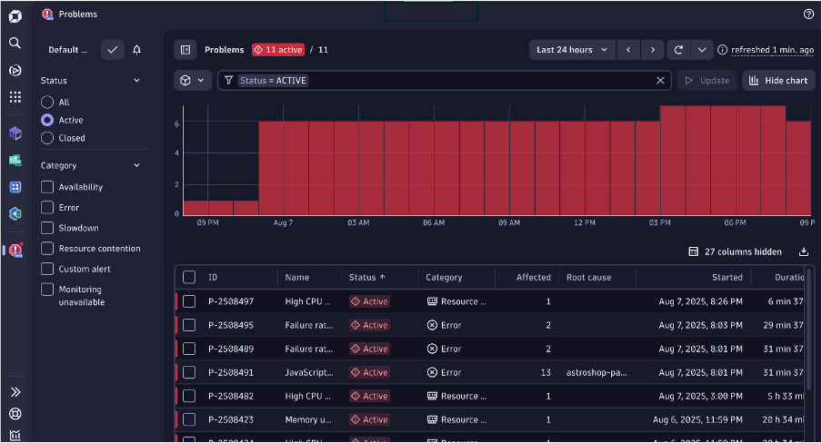 Figure 1. The Problems app clusters related events into one cohesive problem. 