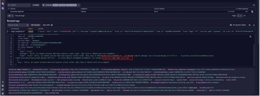 Figure 5. Drill down to the root cause on the code level.