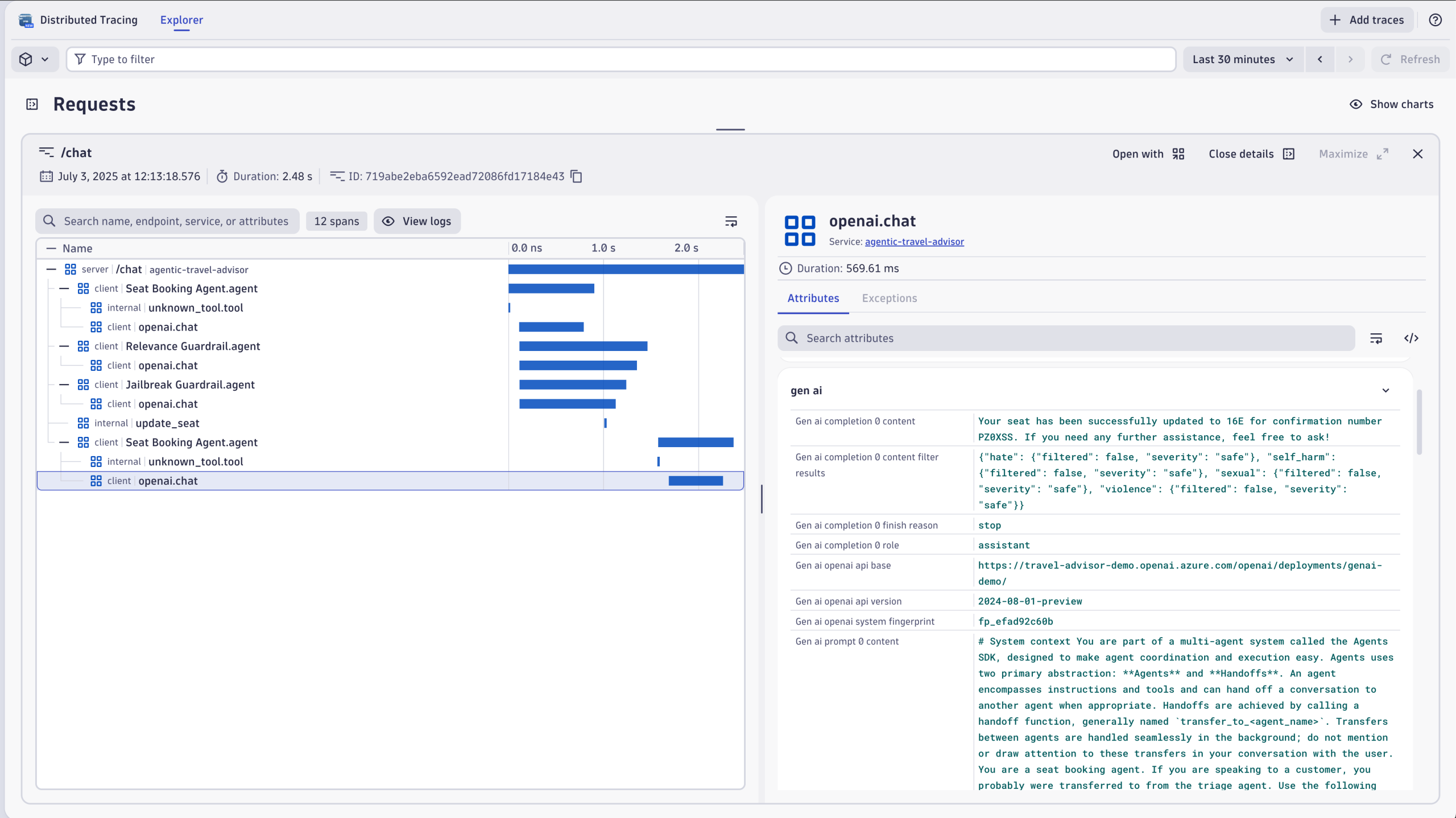 Results of the OpenAI chat