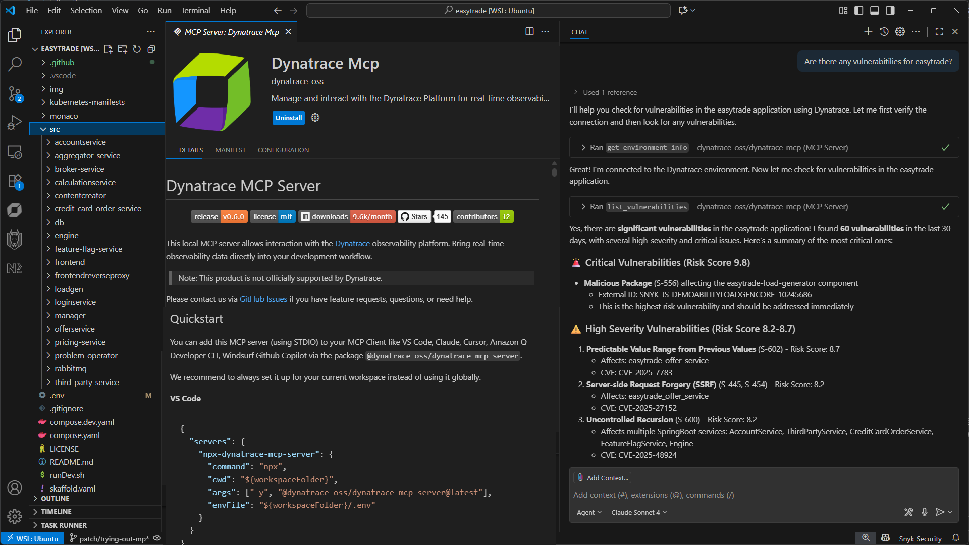 Figure 4. Dynatrace shares details of known vulnerabilities related to the affected component/service.