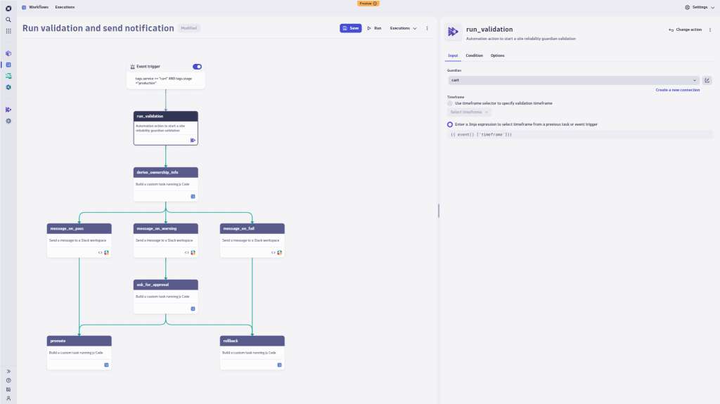 Workflow leveraging Site Reliability Guardian