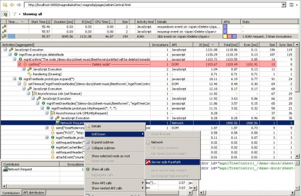 Ajax PurePath showing JavaScript Traces and XHR Request to the Server Ajax PurePath showing JavaScript Traces and XHR Request to the Server