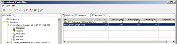 dynaTrace AJAX Edition captured the data from the test steps executed by my Java application dynaTrace AJAX Edition captured the data from the test steps executed by my Java application