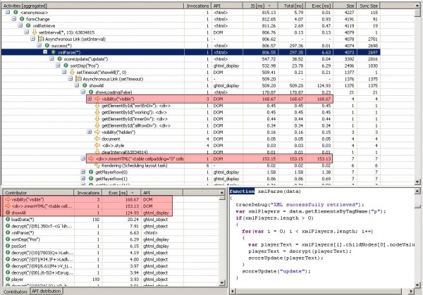 JavaScript trace showing data grid sorting and html manipulation JavaScript trace showing data grid sorting and html manipulation