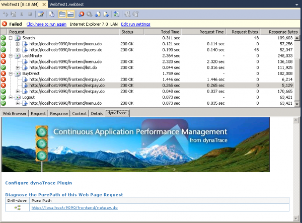Web Results View gives the ability to lookup the PurePath for a problematic request Web Results View gives the ability to lookup the PurePath for a problematic request